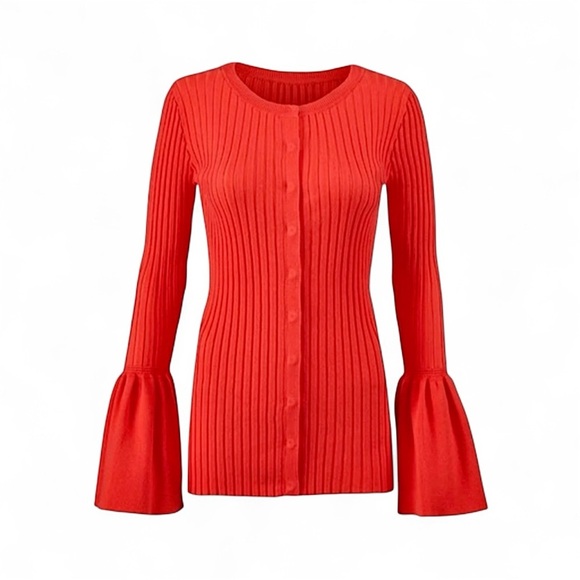 CAbi Red Ribbed Bell Sleeve Sweater - Picture 2 of 13